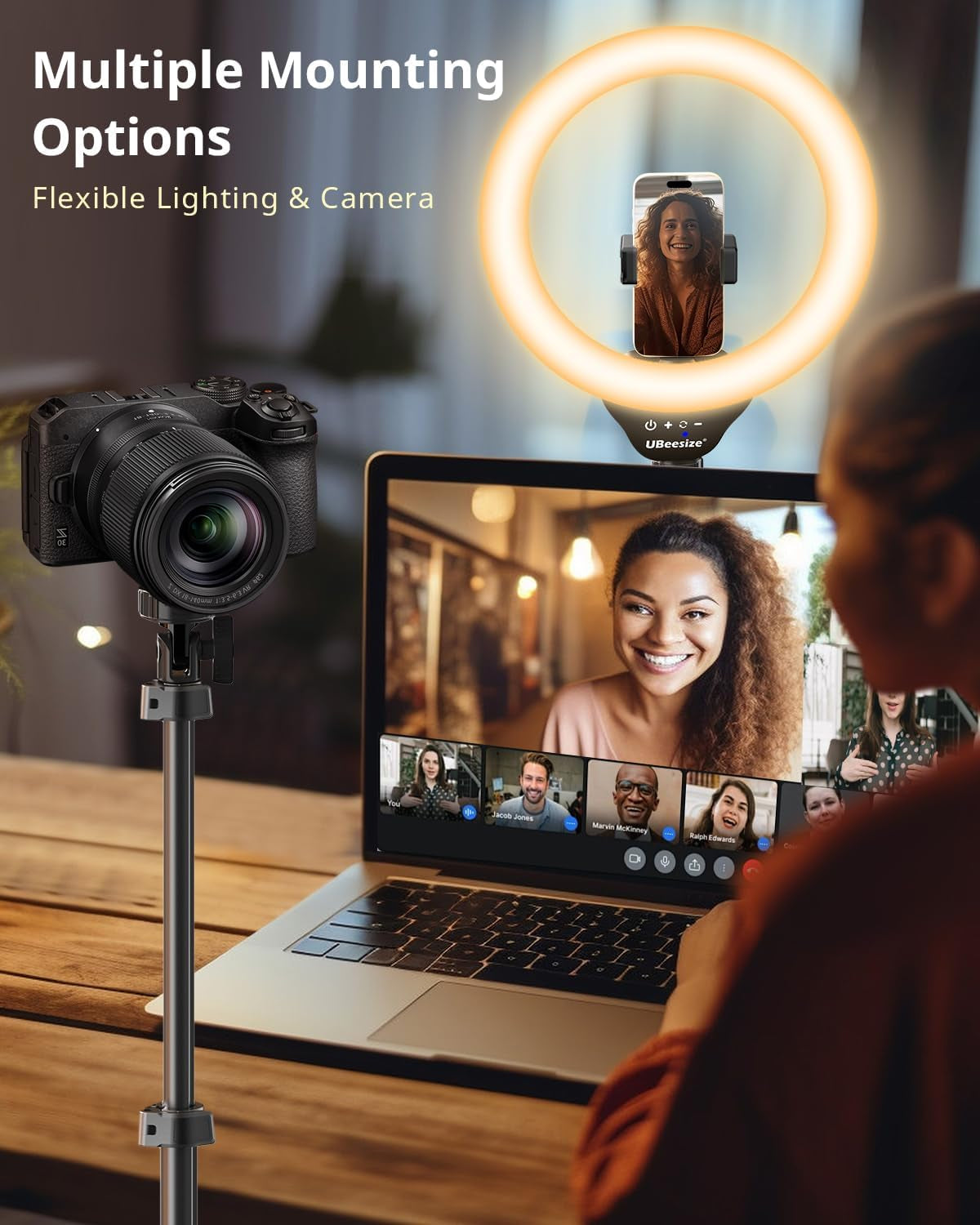 12'' LED Ring Light with 62'' Tripod Stand, Selfie Ring Light for Video Recording, Live Streaming, Tiktok & Youtube, Compatible with Iphone & Android (Black)