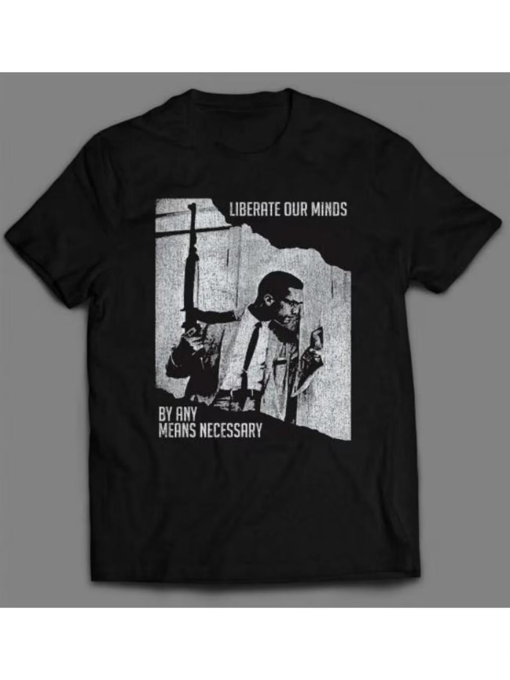 Mens Malcolm X Graphic T-Shirt - Liberate Our Minds Design, Black Cotton Crew Ne