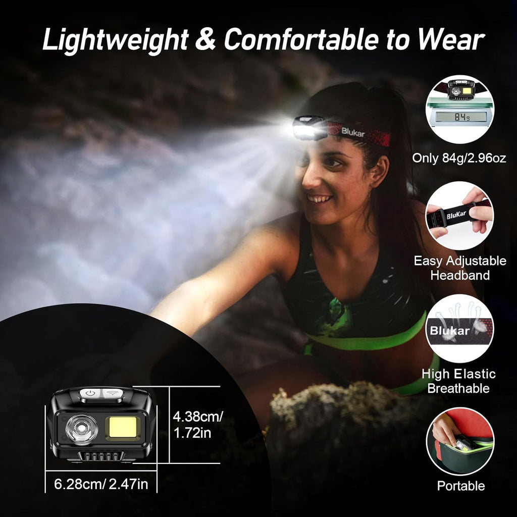 LED Headlamp Rechargeable, 2000L Super Bright Headlight Flashlight | 8 Modes & Stepless Dimming, Spotlight & Floodlight, Motion Sensor, IPX5 Waterproof for Camping,Hiking,Running,Fishing -2 Pack