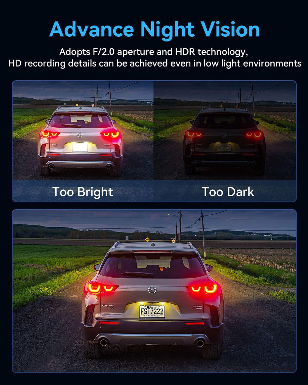 Dash Cam Front and Rear Inside, 3 Channel 4K+1080P Dash Camera for Cars, Free 32GB Card Included, App Control, 2” IPS Screen, G-Sensor, Loop Recording, Night Vision, 170°Wide Angle, Parking Monitor