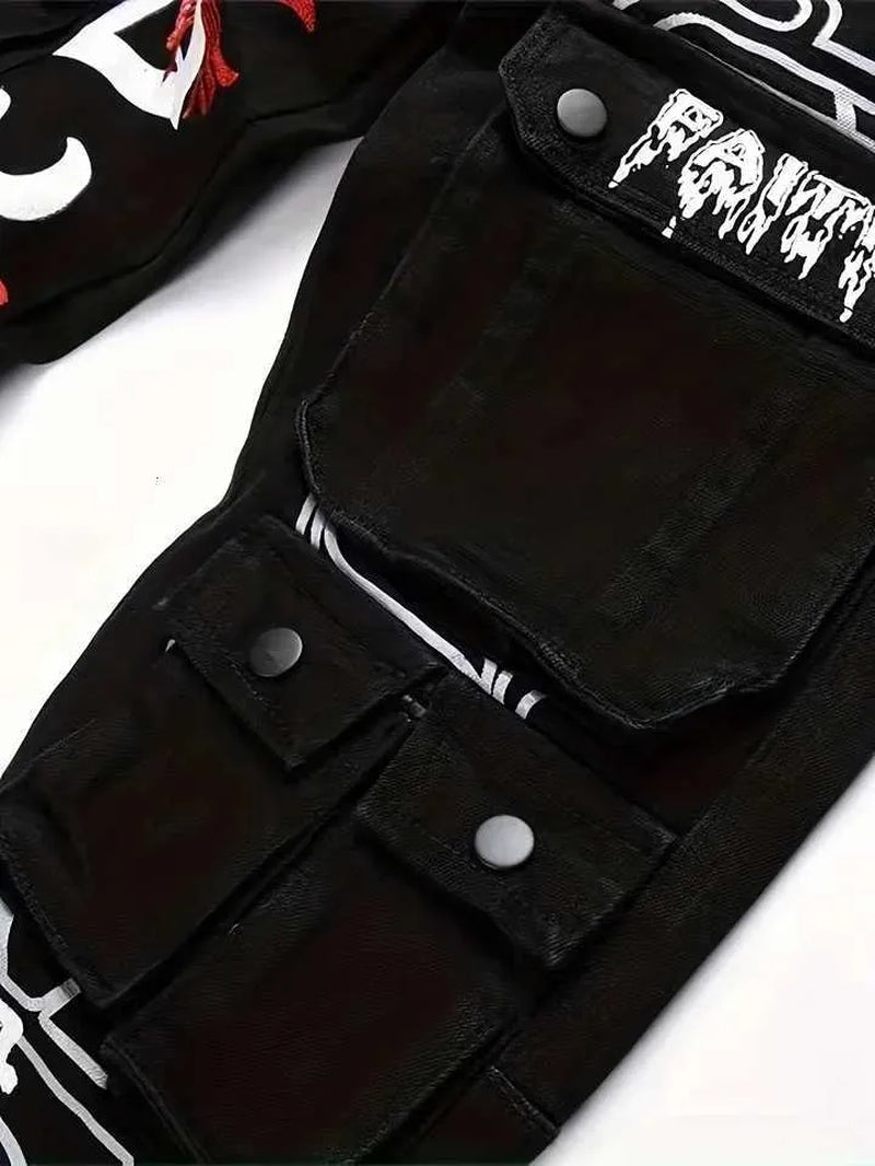 American and New Black European Washed Embroidery Jeans C260707