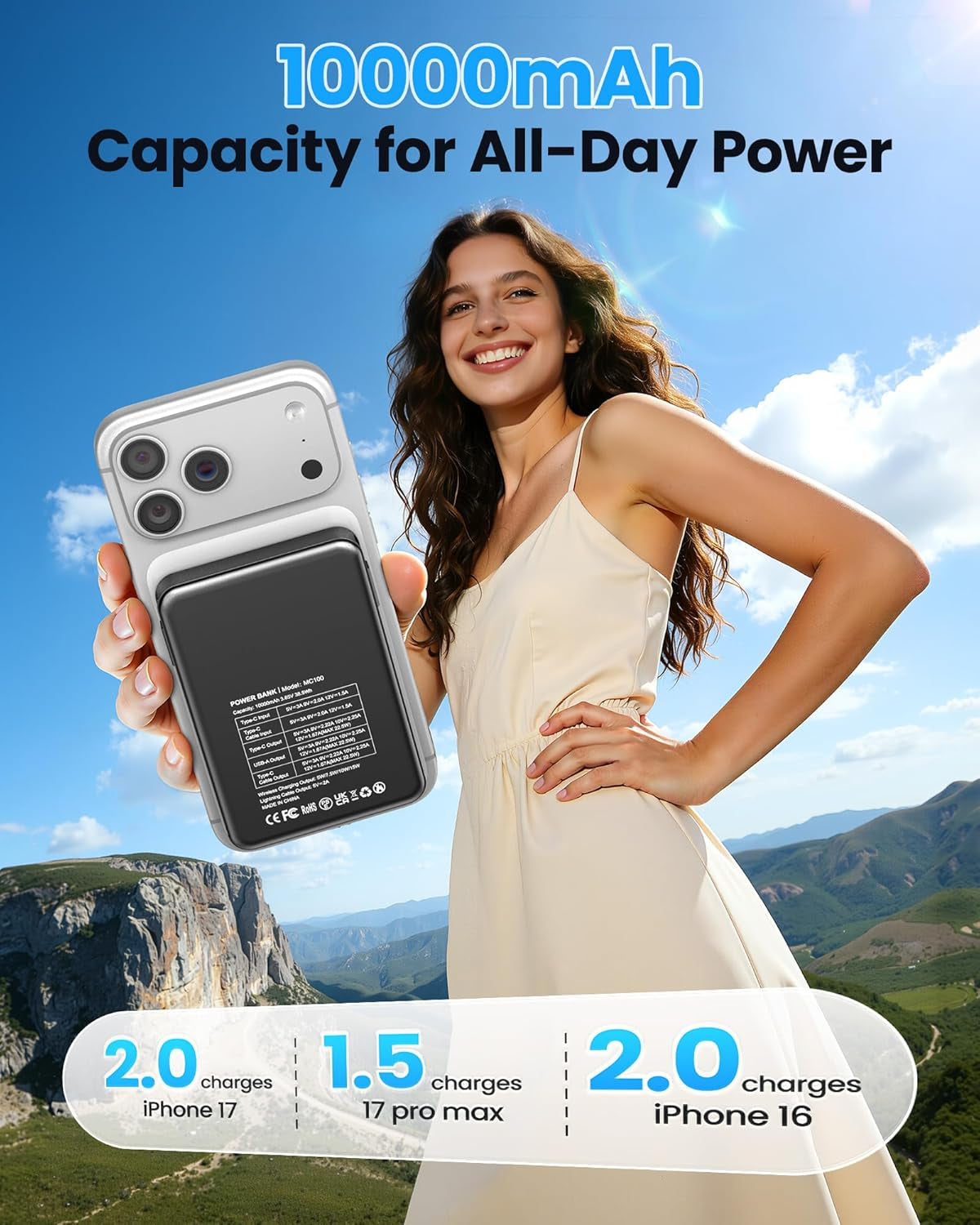 Magnetic Portable Charger, Power Bank Fast Charging 22.5W 10000Mah, Portable Charger with Built in Cable, for Magsafe Battery Pack Compatible with Iphone 17/16/15/14/13/12 Pro/Pro Max, Samsung Black