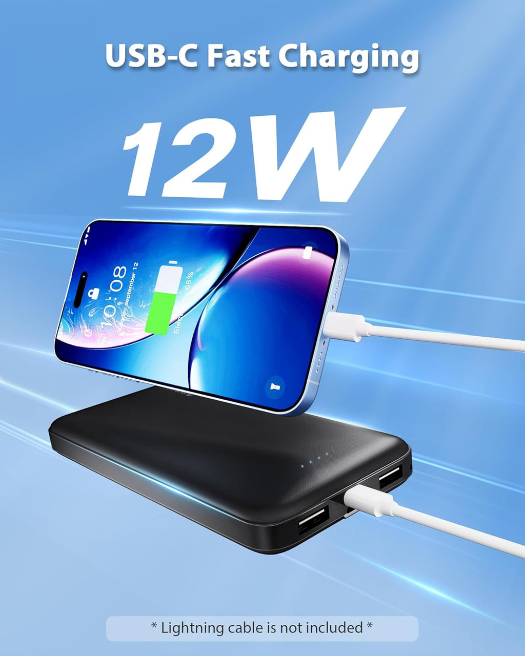 2-Pack 10000Mah Dual USB Portable Charger, Type-C Charging Power Bank, Slim Battery Pack for Iphone 17/16/15/14, Galaxy S24/22, Android Etc