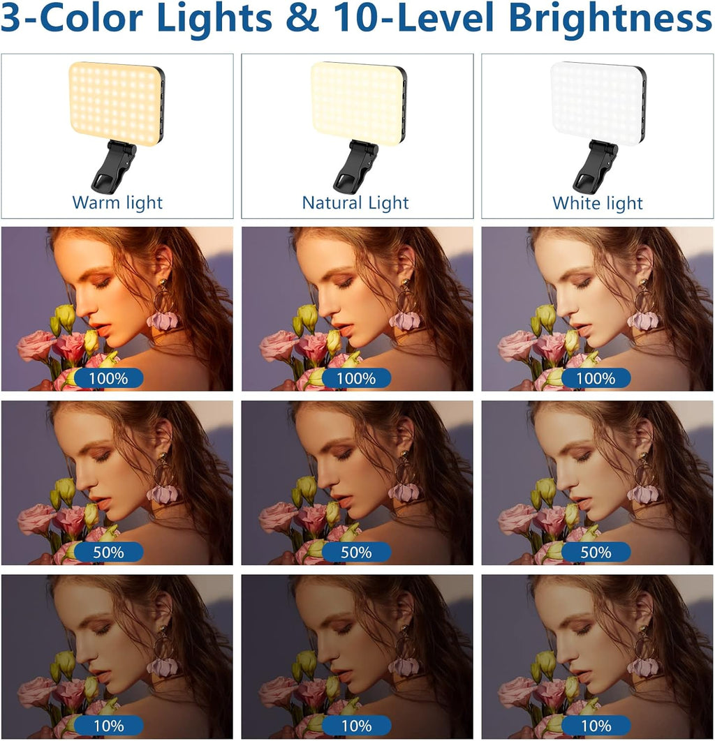 60 LED Portable Selfie Light Video Conference Lighting with Clip & Camera Tripod Adapter Rechargeable 2200Mah CRI 97+, 3 Light Modes for Phone Iphone Webcam Laptop Photo Makeup