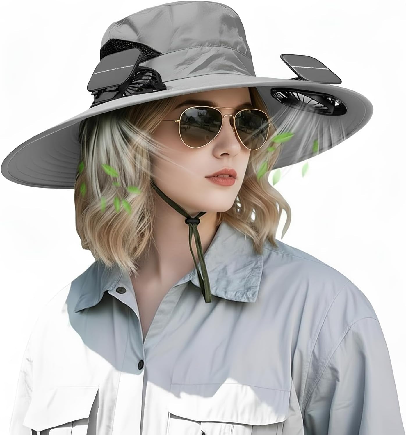 Hat with Fans Solar Power, 2-In-1 UPF 50+ Wide Brim Sun Hat, Fishing Essentials for Camping Hiking Beach Summer Safari