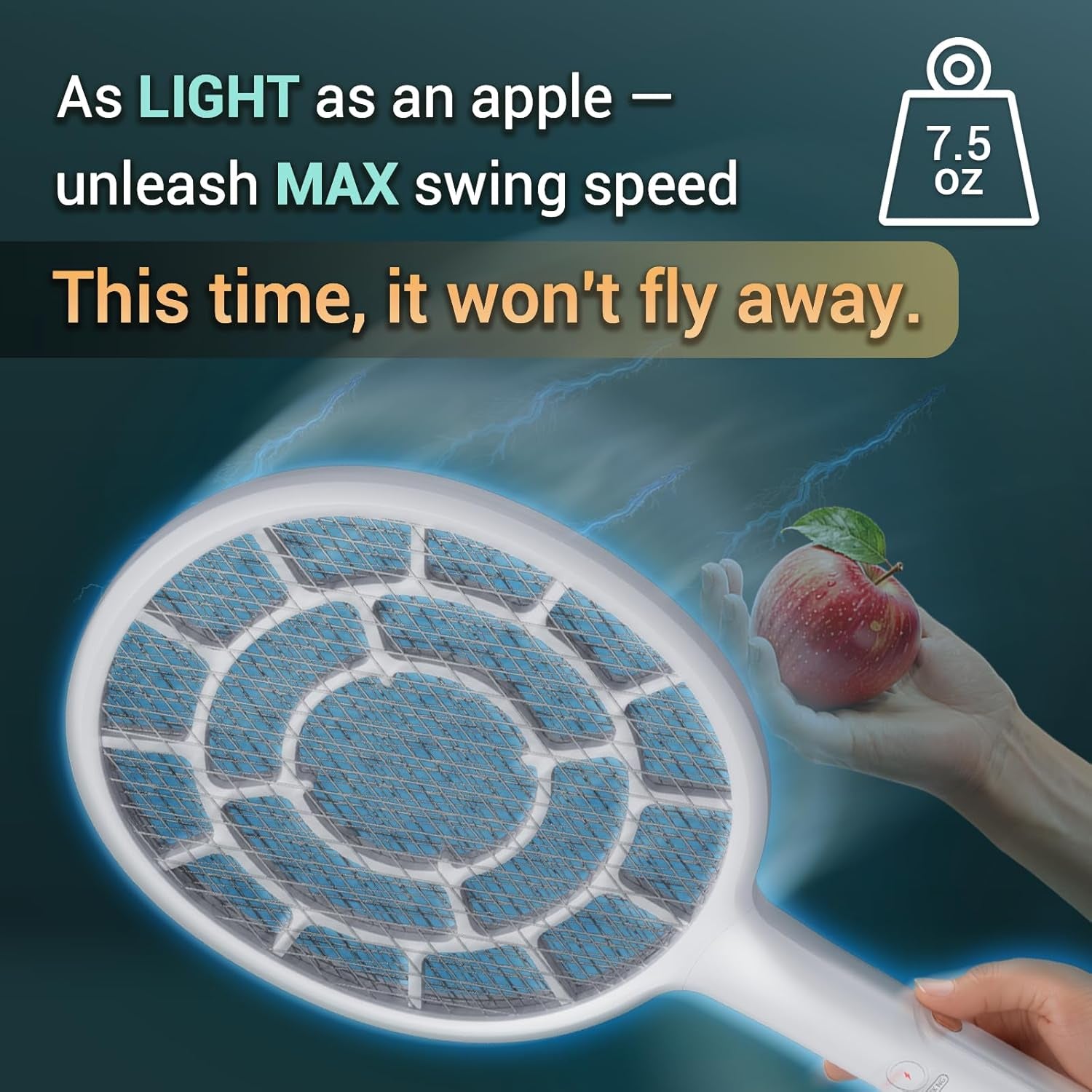Electric Fly Swatter, Bug Zapper Companion, Mosquito Killer Racket | Gold Zone Voltage, Densest 3Mm Mesh, Apple-Like Weight, AA Battery Operated (Not Incl) - Pro Swat Tips for Indoor & Outdoor