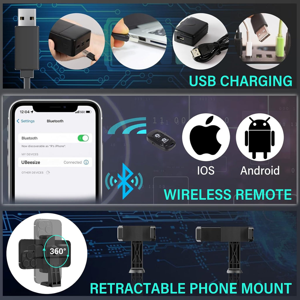 14'' LED Foldable Ring Light with 62'' Tripod Stand, Selfie Ring Light for Video Recording, Live Streaming, Tiktok & Youtube, Compatible with Iphone & Android (Black)