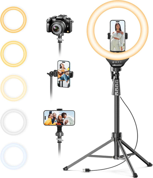 12'' LED Ring Light with 62'' Tripod Stand, Selfie Ring Light for Video Recording, Live Streaming, Tiktok & Youtube, Compatible with Iphone & Android (Black)