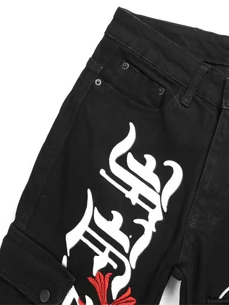 American and New Black European Washed Embroidery Jeans C260707