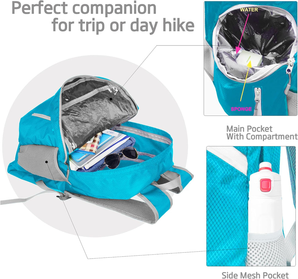 35L Foldable Waterproof Backpack for Outdoor Sports Travel inside Wet Clothes Compartment Packable for Multiple