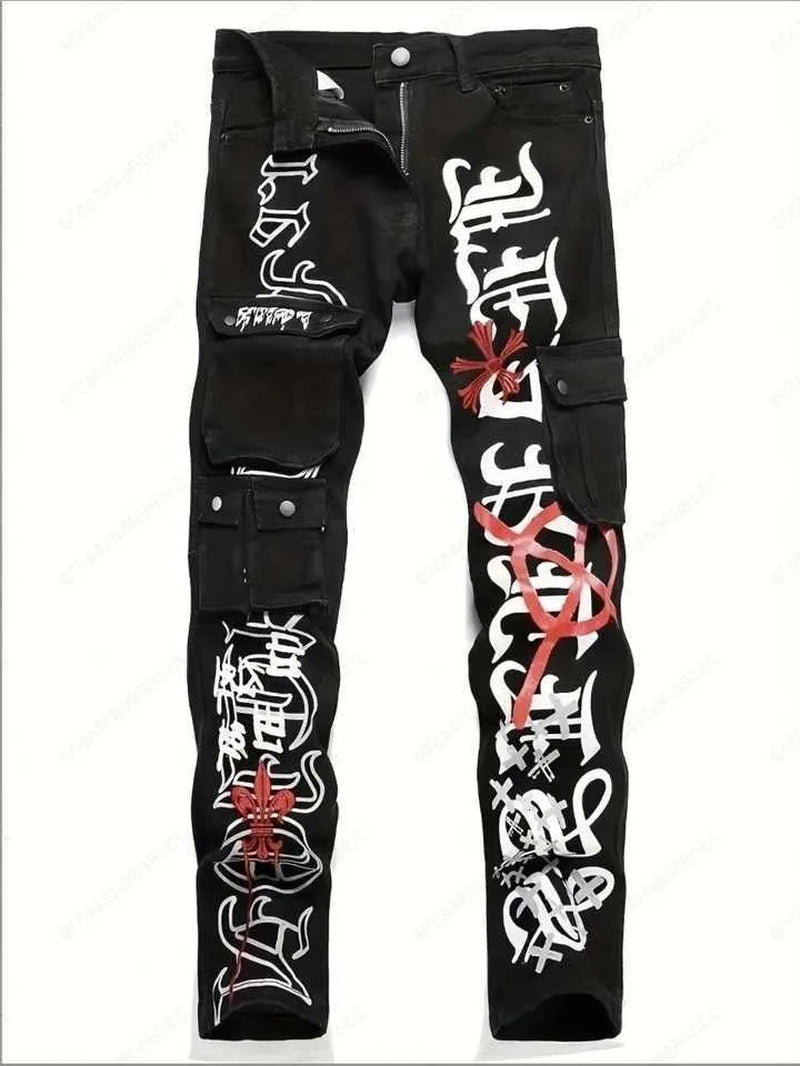 American and New Black European Washed Embroidery Jeans C260707