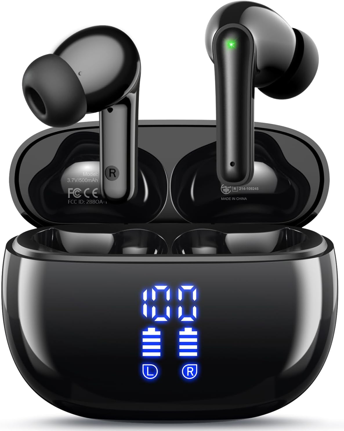 Ear Buds Wireless Earbuds, Bluetooth Headphones 5.4 with 4 ENC Noise Cancelling Mic, 48H Playtime LED Display, IPX7 Waterproof, Deep Bass Stereo Headphones for Sports Workout, Black
