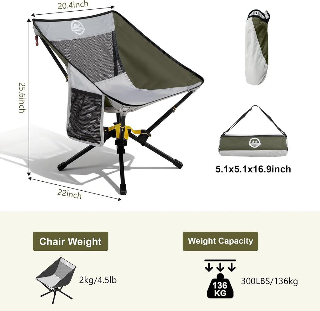 Portable Camping Chair Lightweight Folding Chair for Camping - Outdoor Chair Supports 300 Lbs - Camp Chair Outdoor Adventures