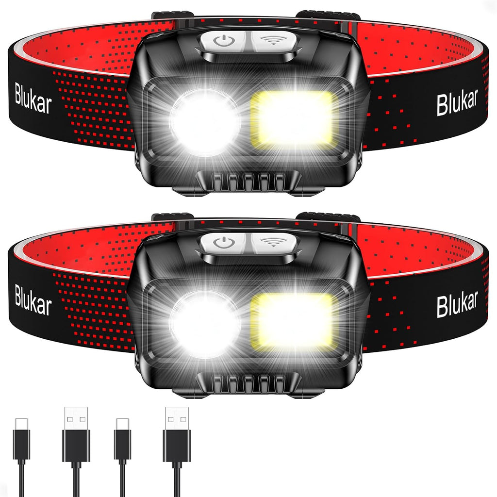 LED Headlamp Rechargeable, 2000L Super Bright Headlight Flashlight | 8 Modes & Stepless Dimming, Spotlight & Floodlight, Motion Sensor, IPX5 Waterproof for Camping,Hiking,Running,Fishing -2 Pack