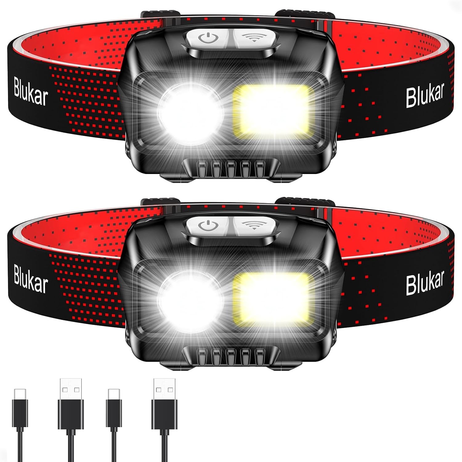 LED Headlamp Rechargeable, 2000L Super Bright Headlight Flashlight | 8 Modes & Stepless Dimming, Spotlight & Floodlight, Motion Sensor, IPX5 Waterproof for Camping,Hiking,Running,Fishing -2 Pack