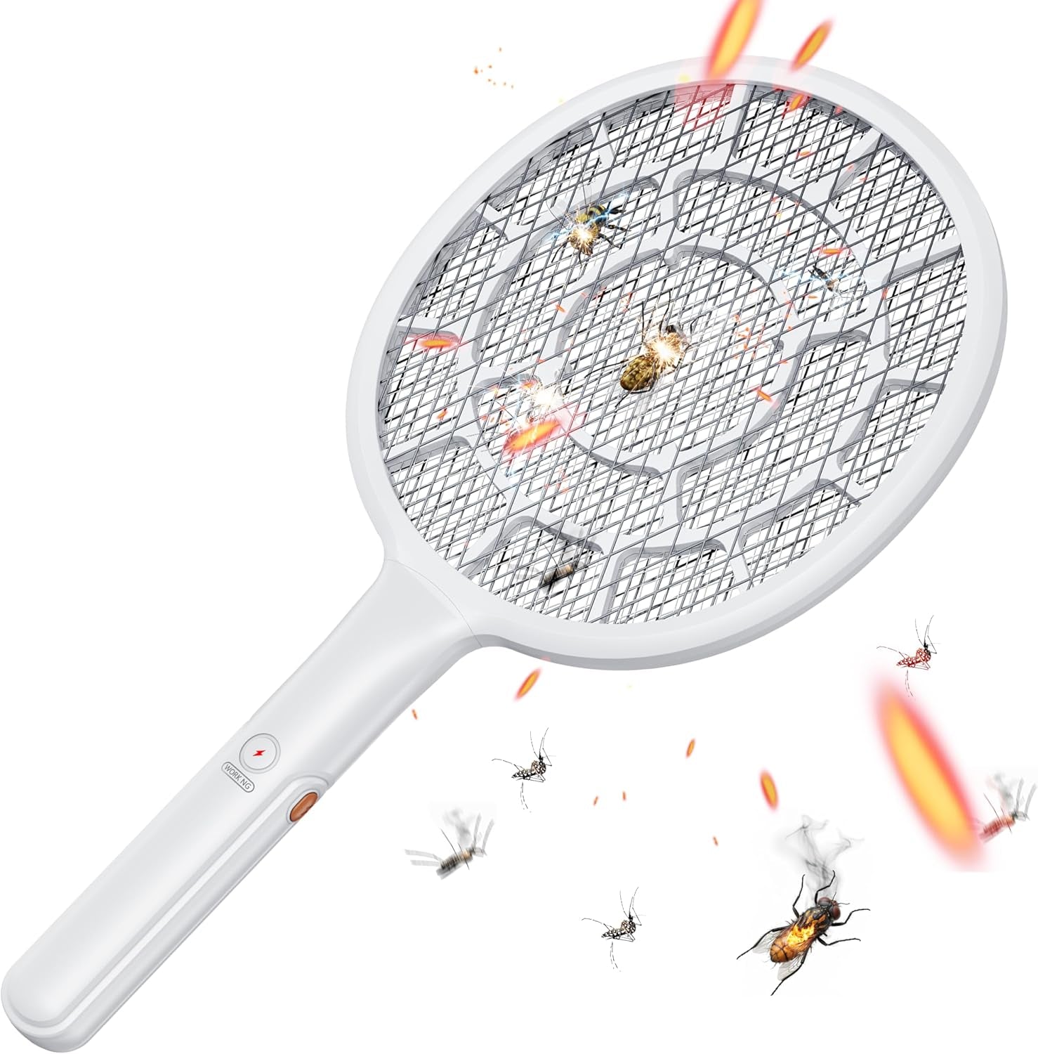 Electric Fly Swatter, Bug Zapper Companion, Mosquito Killer Racket | Gold Zone Voltage, Densest 3Mm Mesh, Apple-Like Weight, AA Battery Operated (Not Incl) - Pro Swat Tips for Indoor & Outdoor